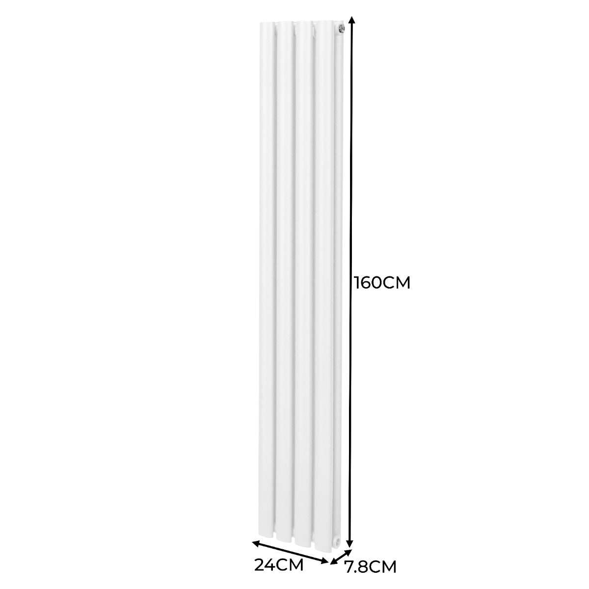 Radiatore a colonna ovale e valvole cromate TRV - 1600mm x 240mm - Bianco