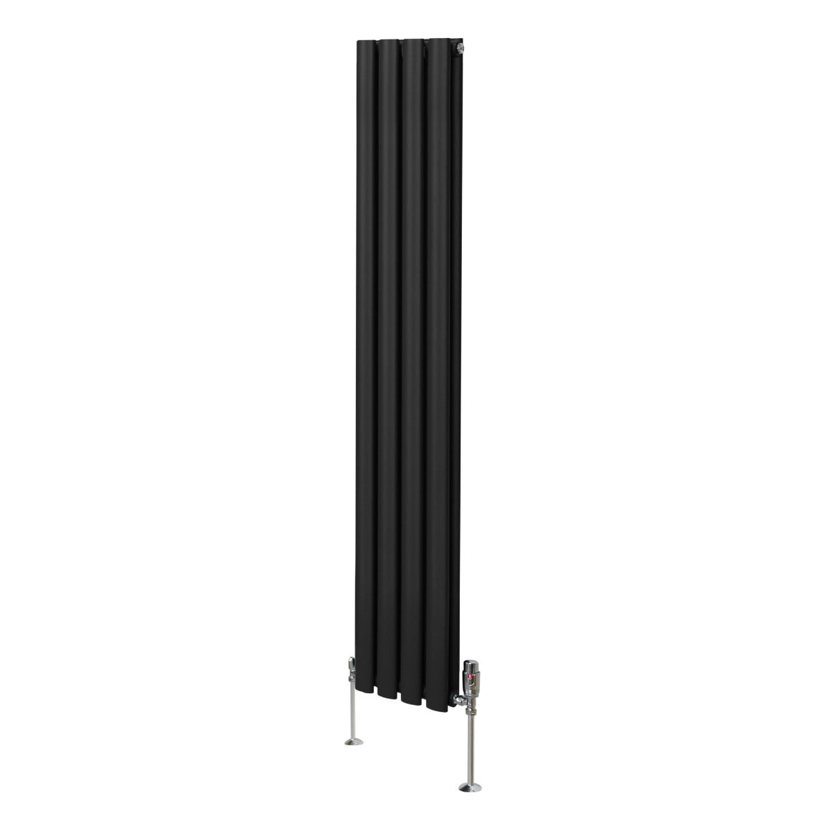 Radiatore a colonna ovale e valvole cromate TRV - 1600mm x 240mm - Nero