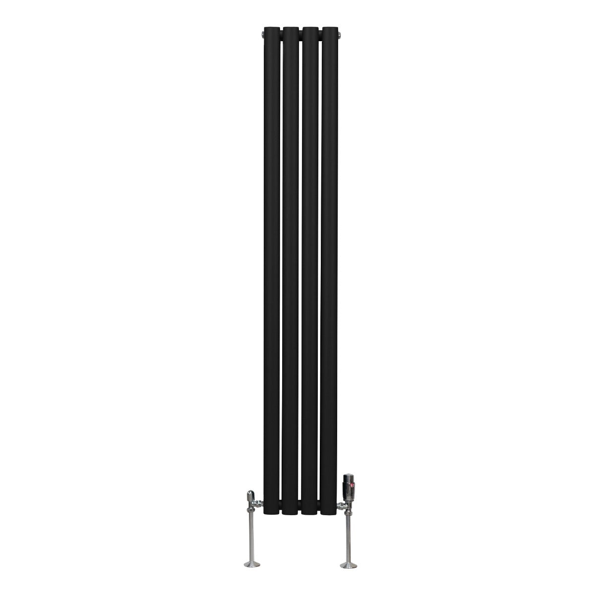 Radiatore a colonna ovale e valvole cromate TRV - 1600mm x 240mm - Nero