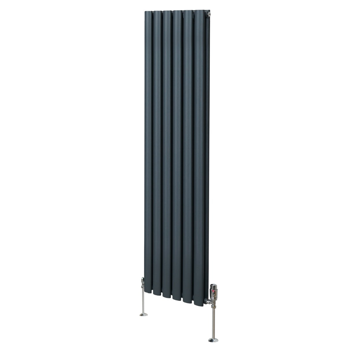 Radiatore a colonna ovale e valvole cromate TRV - 1600mm x 360mm - Grigio antracite