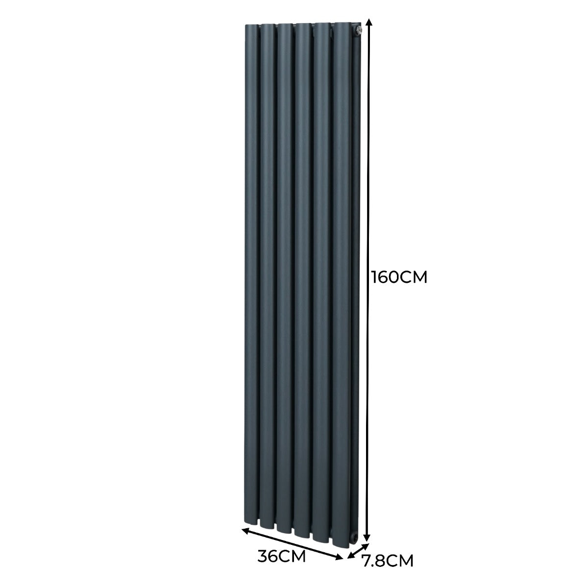 Radiatore a colonna ovale e valvole cromate TRV - 1600mm x 360mm - Grigio antracite