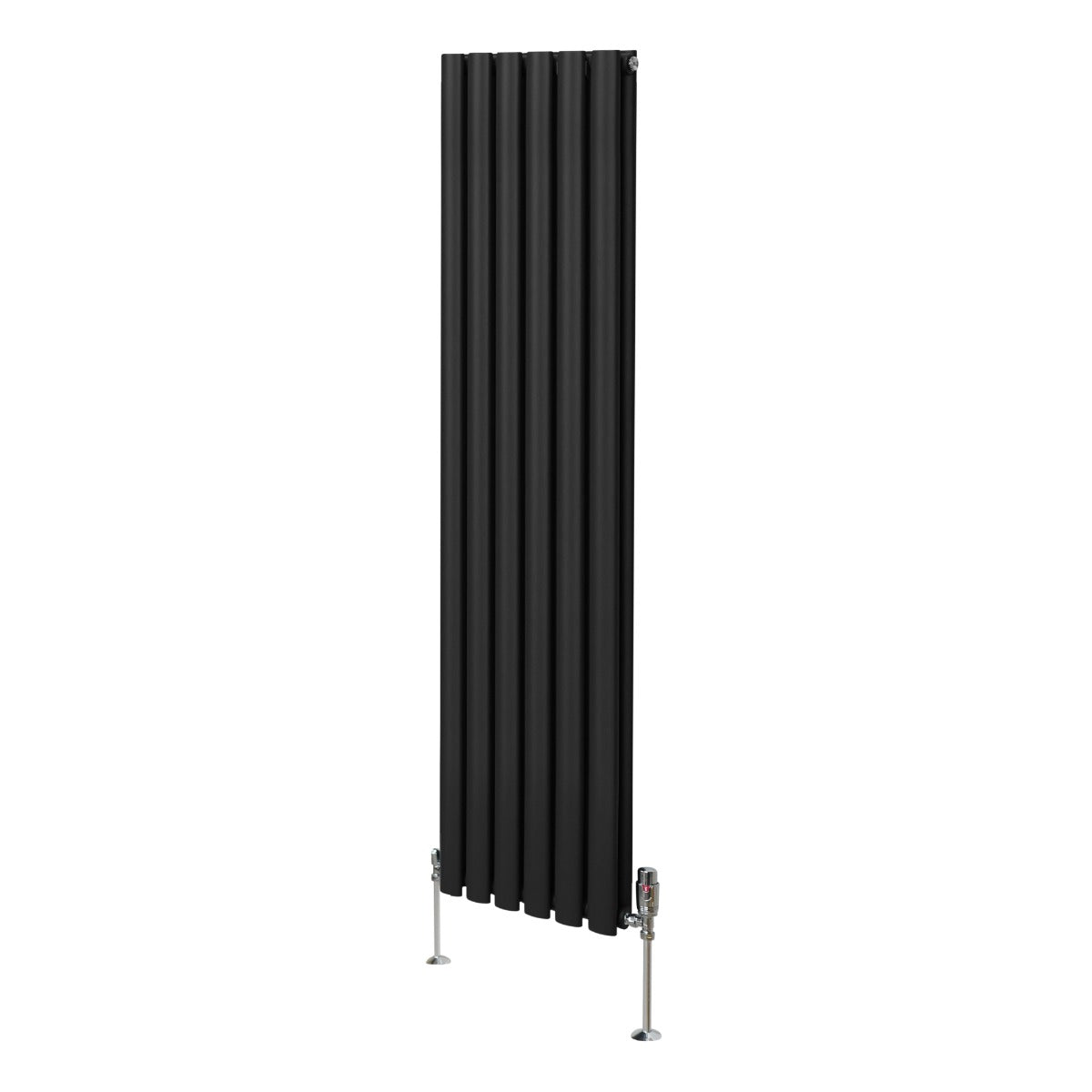 Radiatore a colonna ovale e valvole cromate TRV - 1600mm x 360mm - Nero