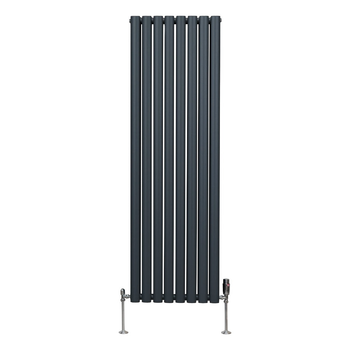 Radiatore a colonna ovale e valvole cromate TRV - 1600mm x 480mm - Grigio antracite