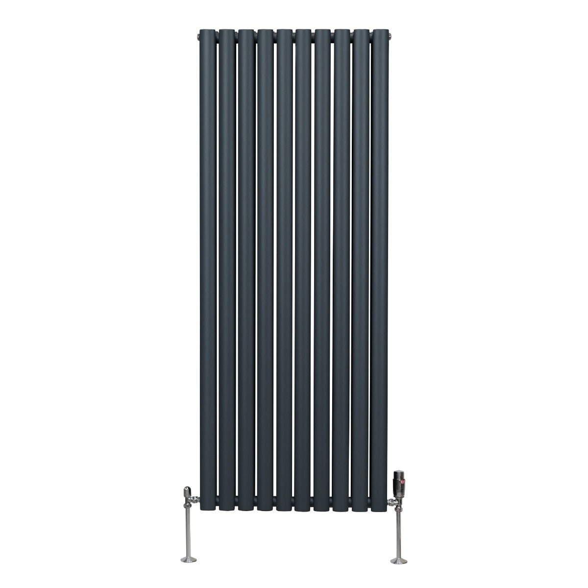 Radiatore a colonna ovale e valvole cromate TRV - 1600mm x 600mm - Grigio antracite