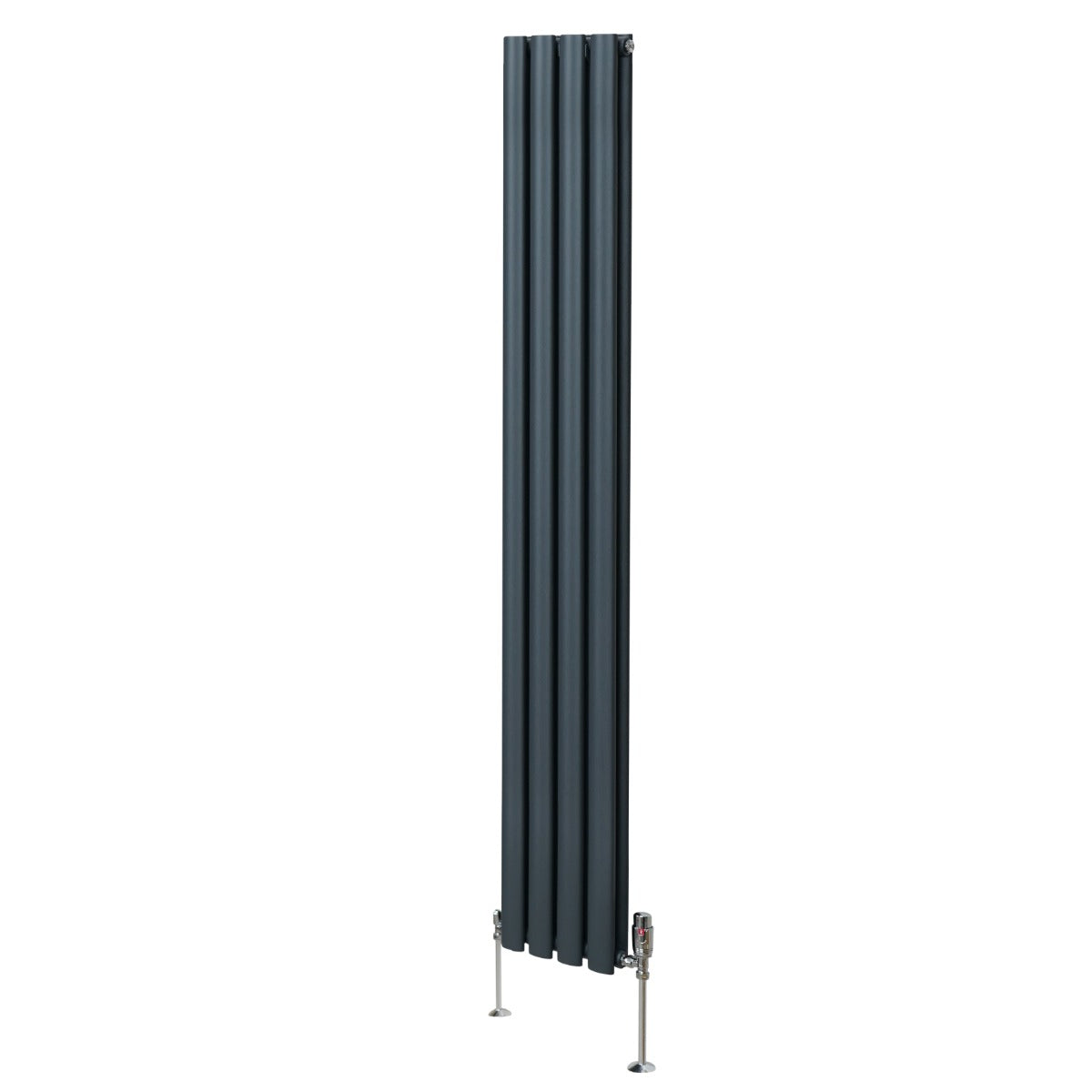 Radiatore a colonna ovale e valvole cromate TRV - 1800mm x 240mm - Grigio antracite