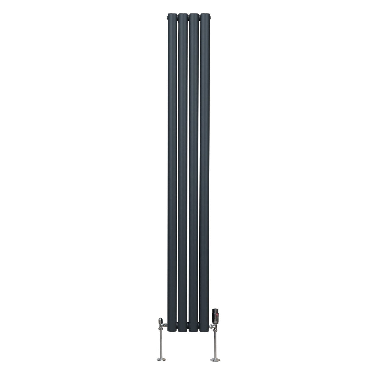 Radiatore a colonna ovale e valvole cromate TRV - 1800mm x 240mm - Grigio antracite