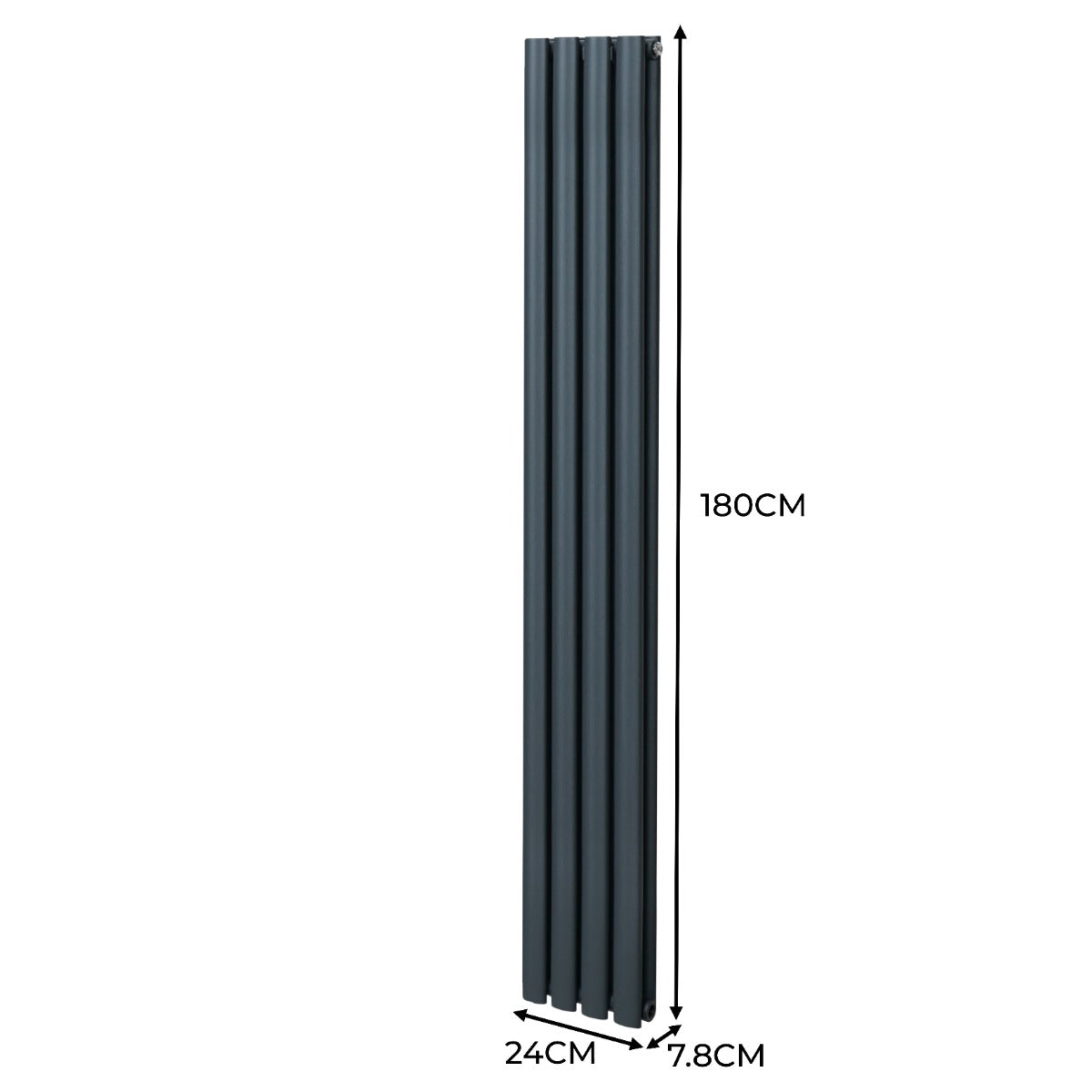 Radiatore a colonna ovale e valvole cromate TRV - 1800mm x 240mm - Grigio antracite