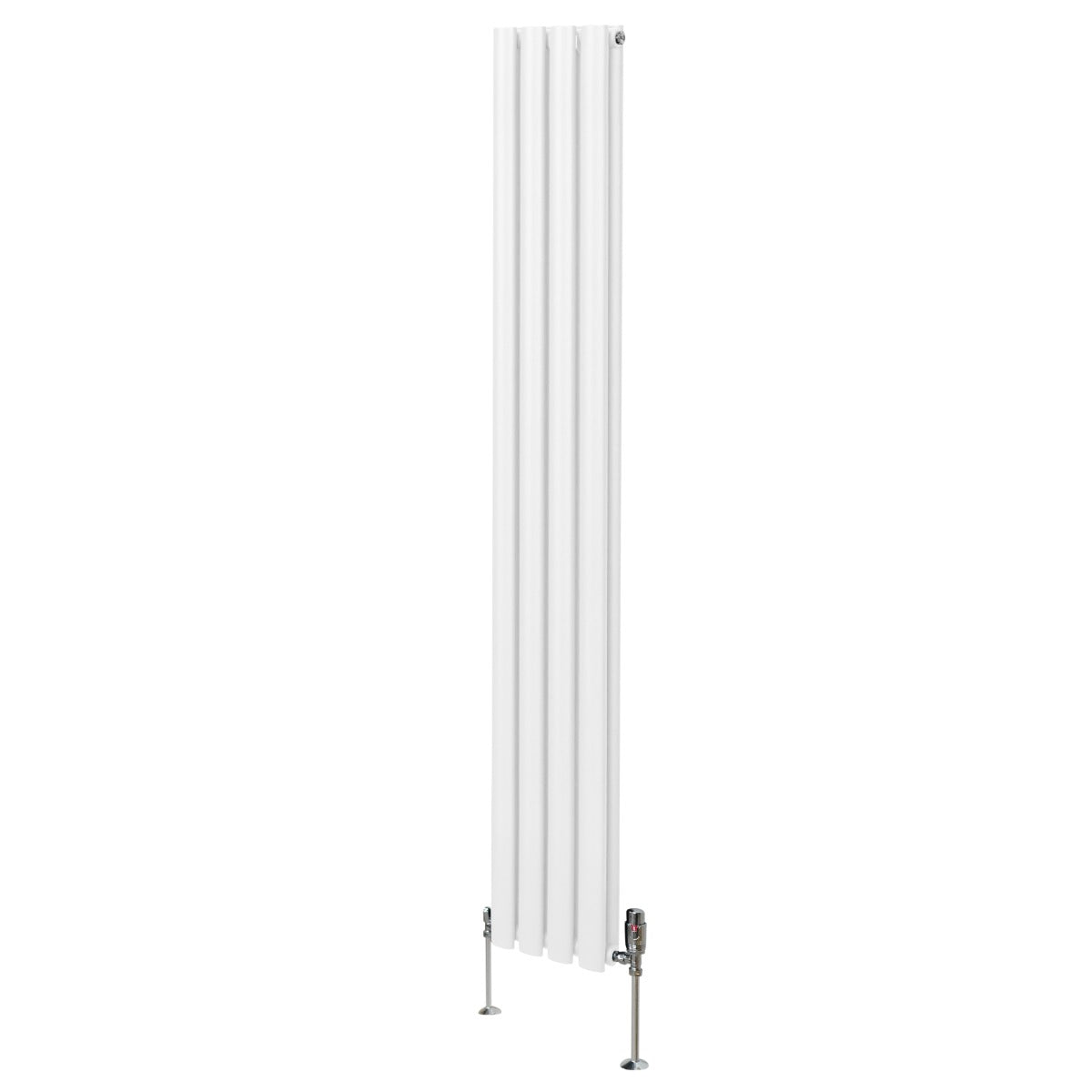 Radiatore a colonna ovale e valvole cromate TRV - 1800mm x 240mm - Bianco