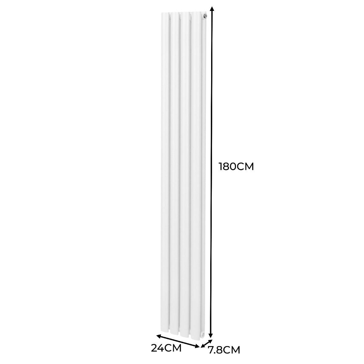 Radiatore a colonna ovale e valvole cromate TRV - 1800mm x 240mm - Bianco