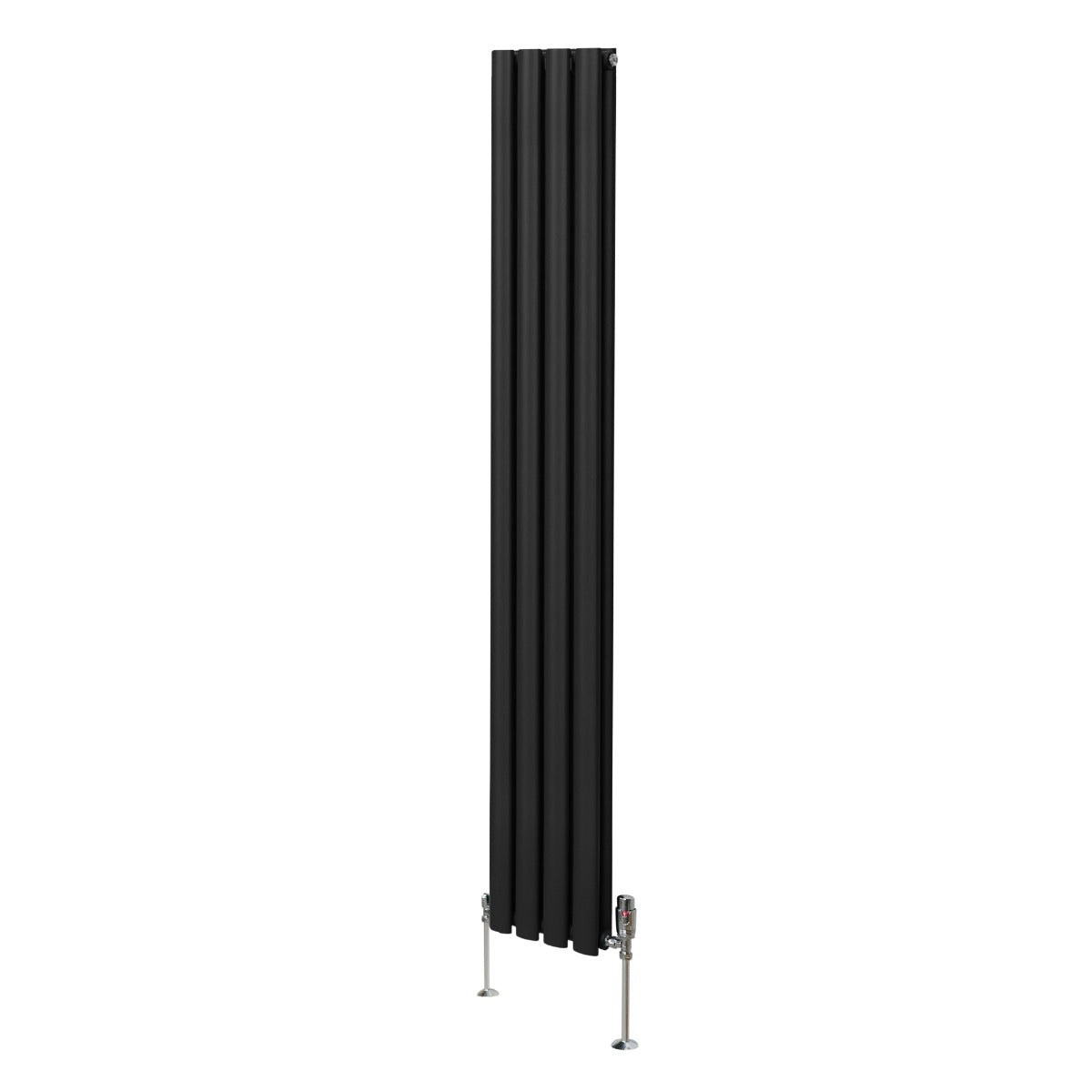 Radiatore a colonna ovale e valvole cromate TRV - 1800mm x 240mm - Nero