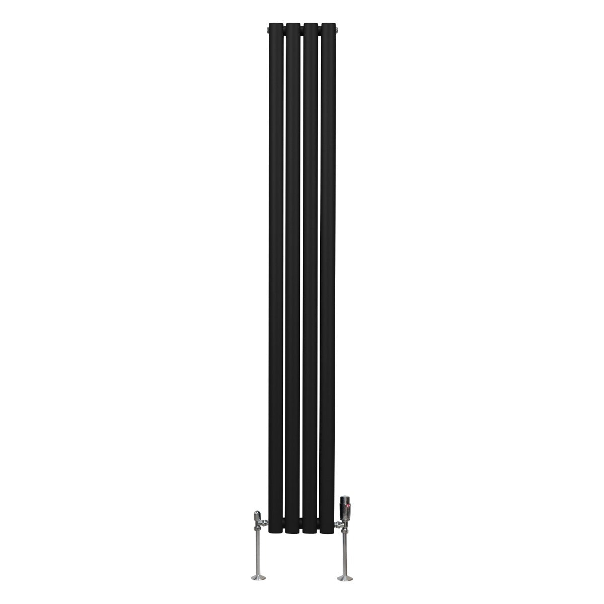 Radiatore a colonna ovale e valvole cromate TRV - 1800mm x 240mm - Nero