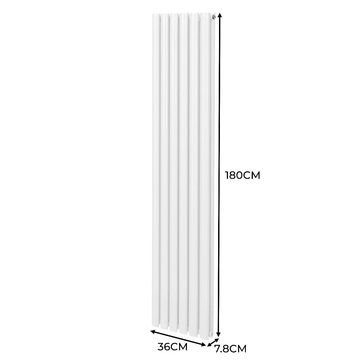 Radiatore a colonna ovale e valvole cromate TRV - 1800mm x 360mm - Bianco