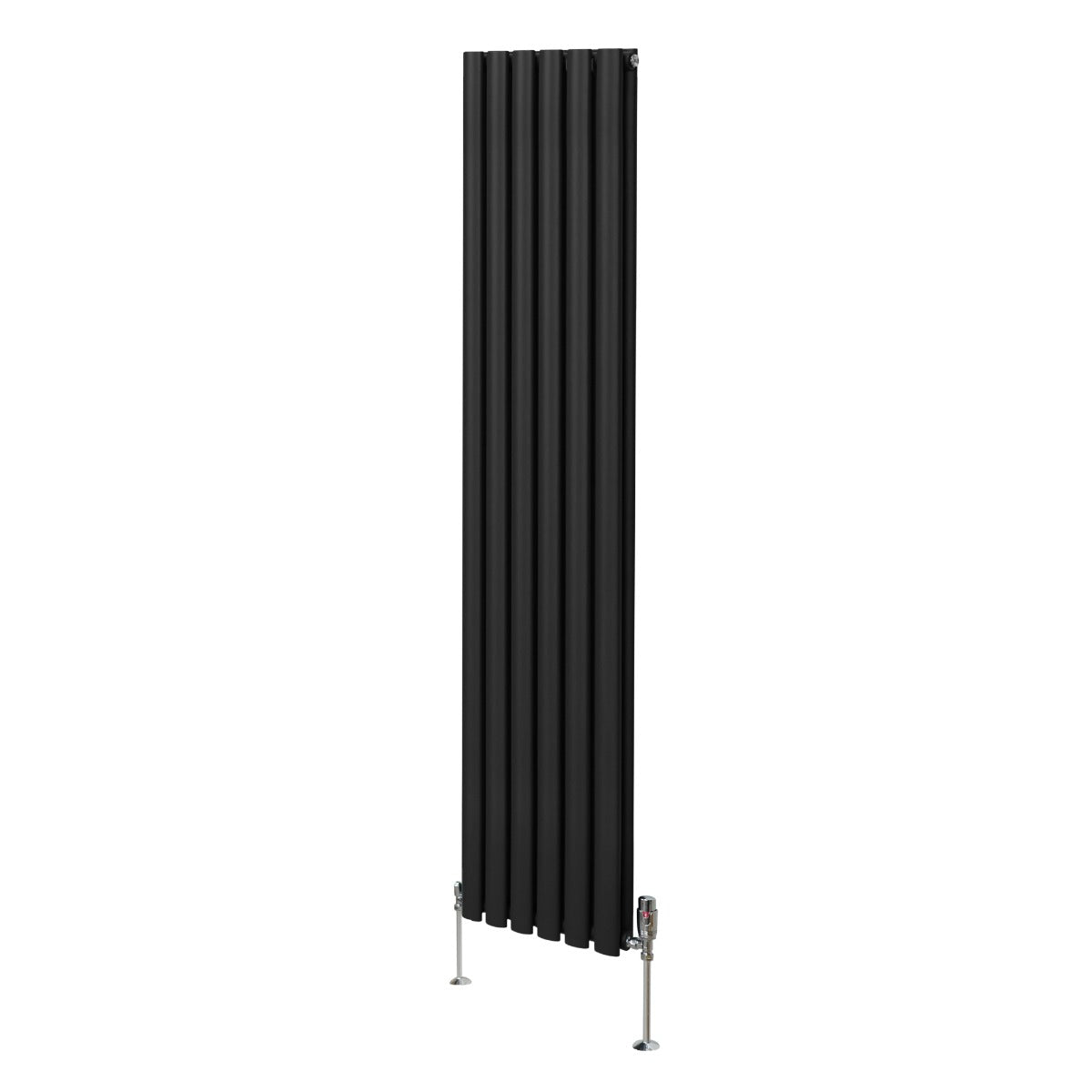 Radiatore a colonna ovale e valvole cromate TRV - 1800mm x 360mm - Nero