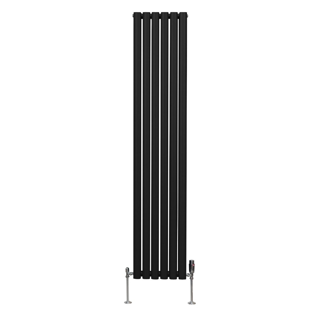 Radiatore a colonna ovale e valvole cromate TRV - 1800mm x 360mm - Nero