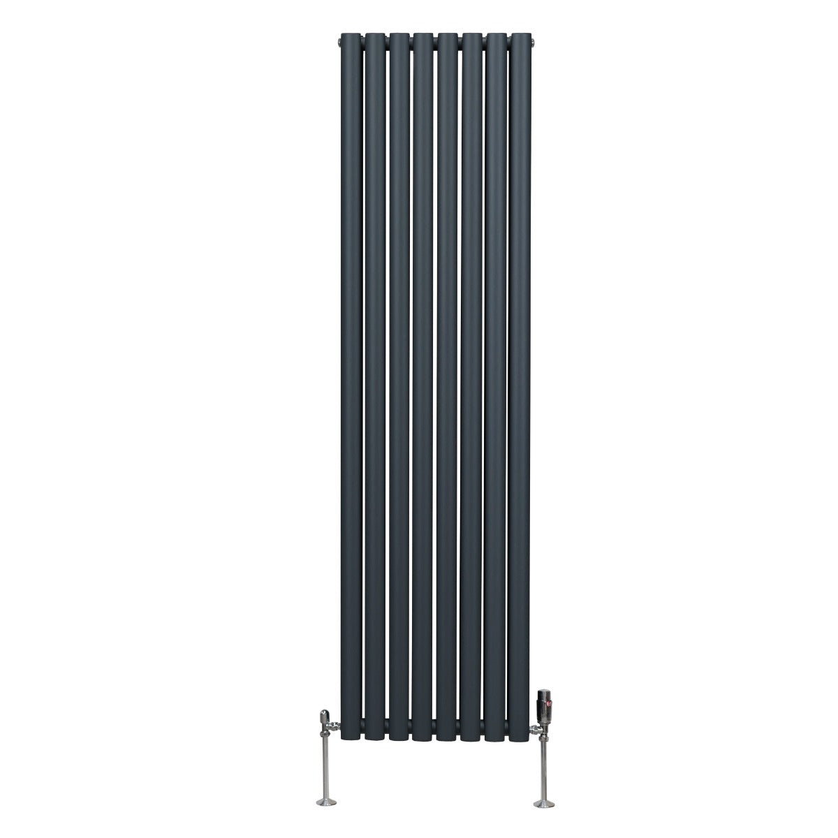 Radiatore a colonna ovale e valvole cromate TRV - 1800mm x 480mm - Grigio antracite