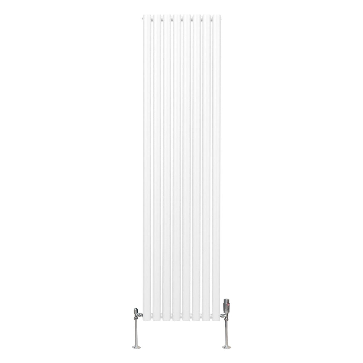 Radiatore a colonna ovale e valvole cromate TRV - 1800mm x 480mm - Bianco