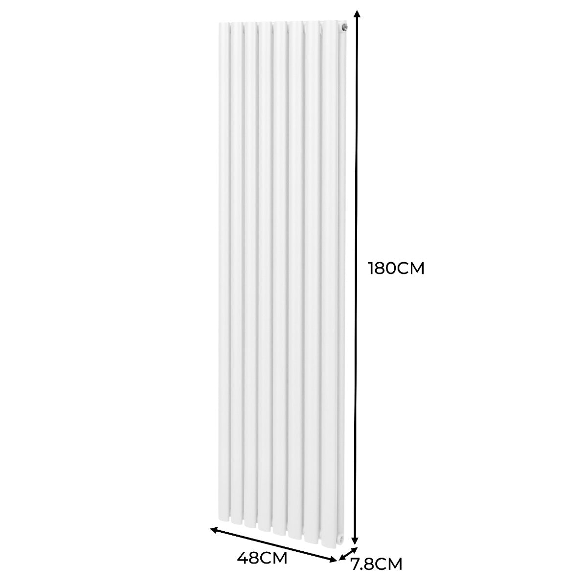 Radiatore a colonna ovale e valvole cromate TRV - 1800mm x 480mm - Bianco