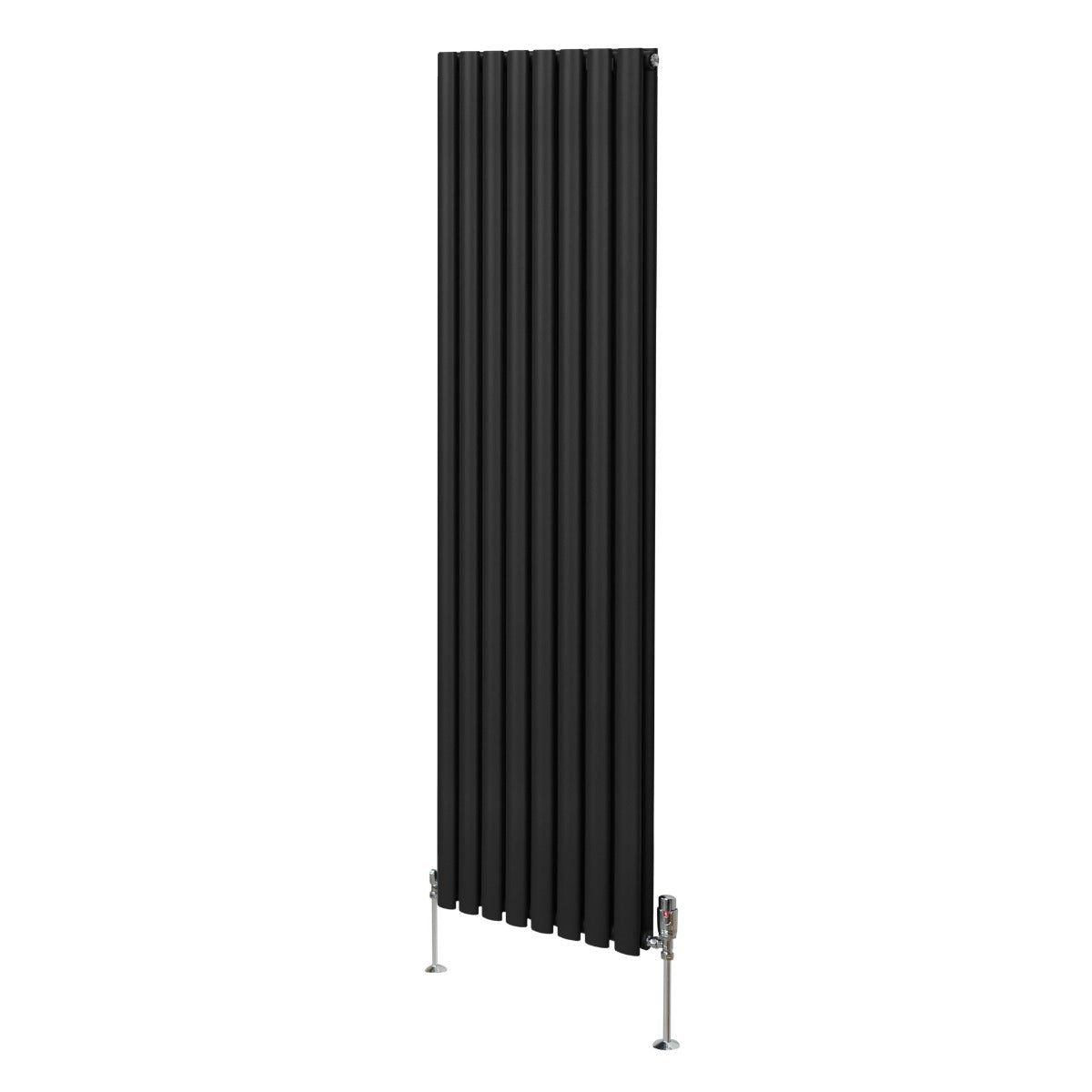 Radiatore a colonna ovale e valvole cromate TRV - 1800mm x 480mm - Nero