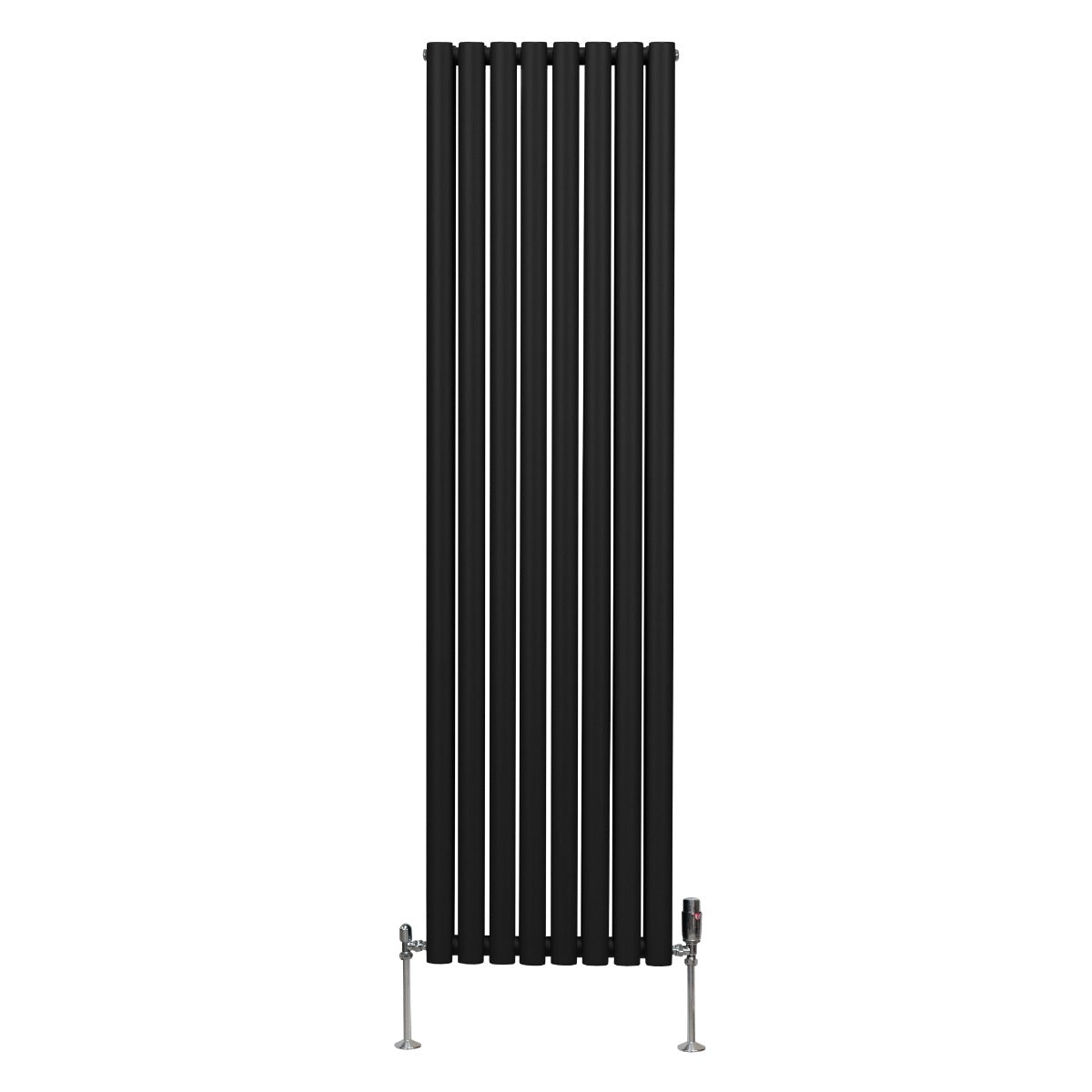 Radiatore a colonna ovale e valvole cromate TRV - 1800mm x 480mm - Nero