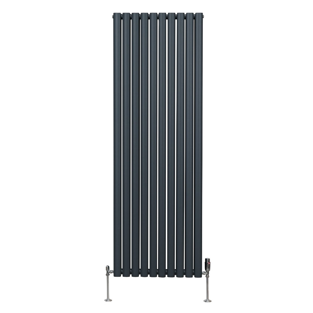 Radiatore a colonna ovale e valvole cromate TRV - 1800mm x 600mm - Grigio antracite