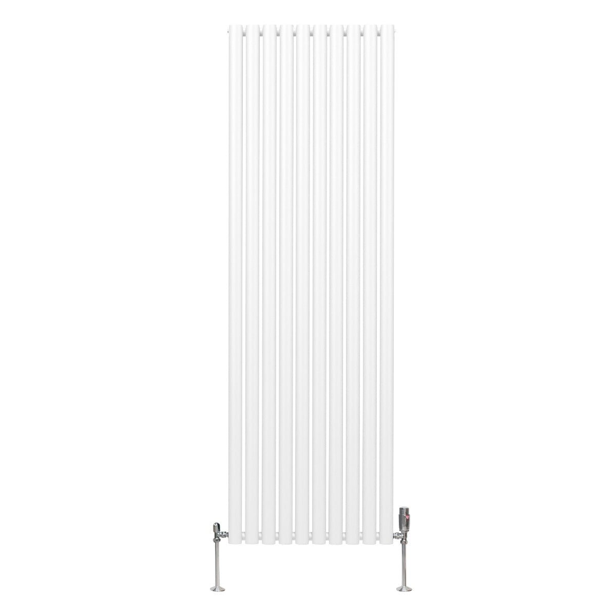 Radiatore a colonna ovale e valvole cromate TRV - 1800mm x 600mm - Bianco