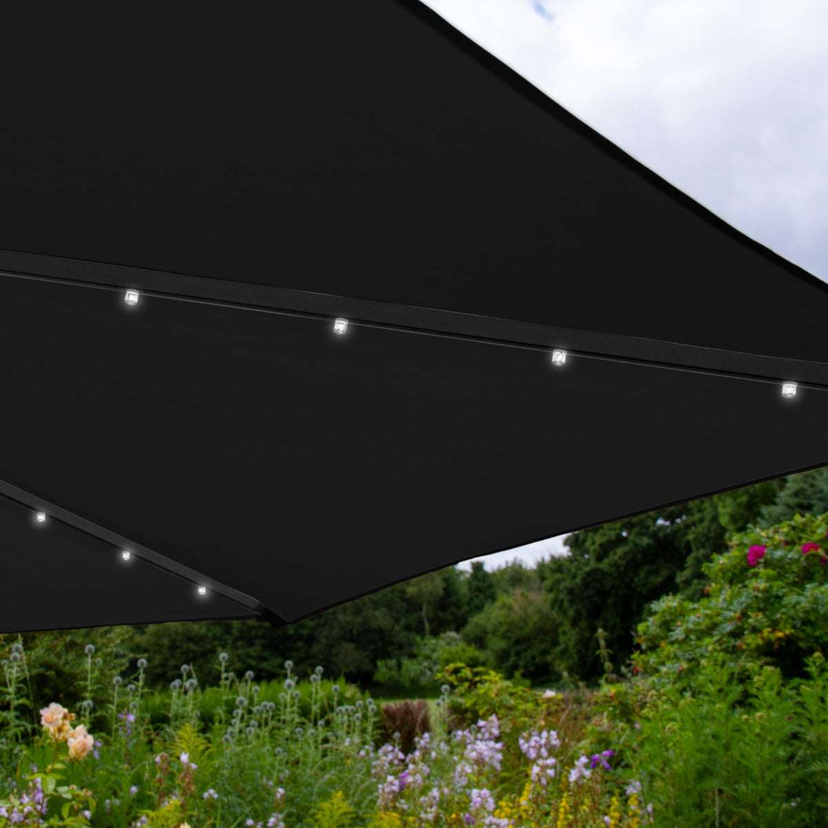 Ombrellone da Giardino Decentrato 3m con LED - Base Tonda - Nero