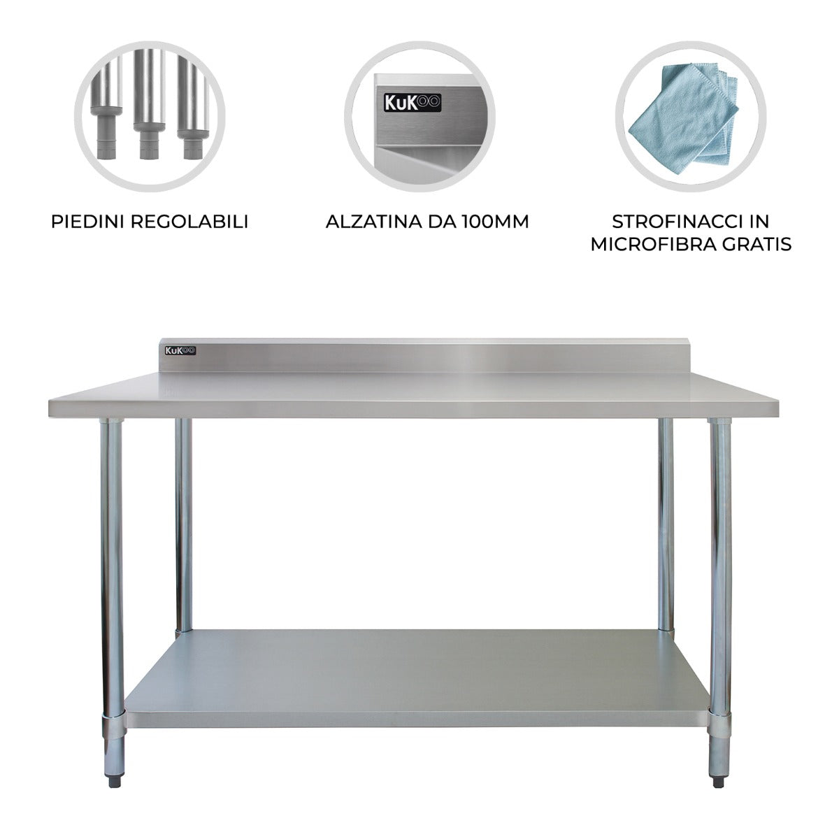 Tavolo in acciaio Inox da Cucina - 120x60x90cm