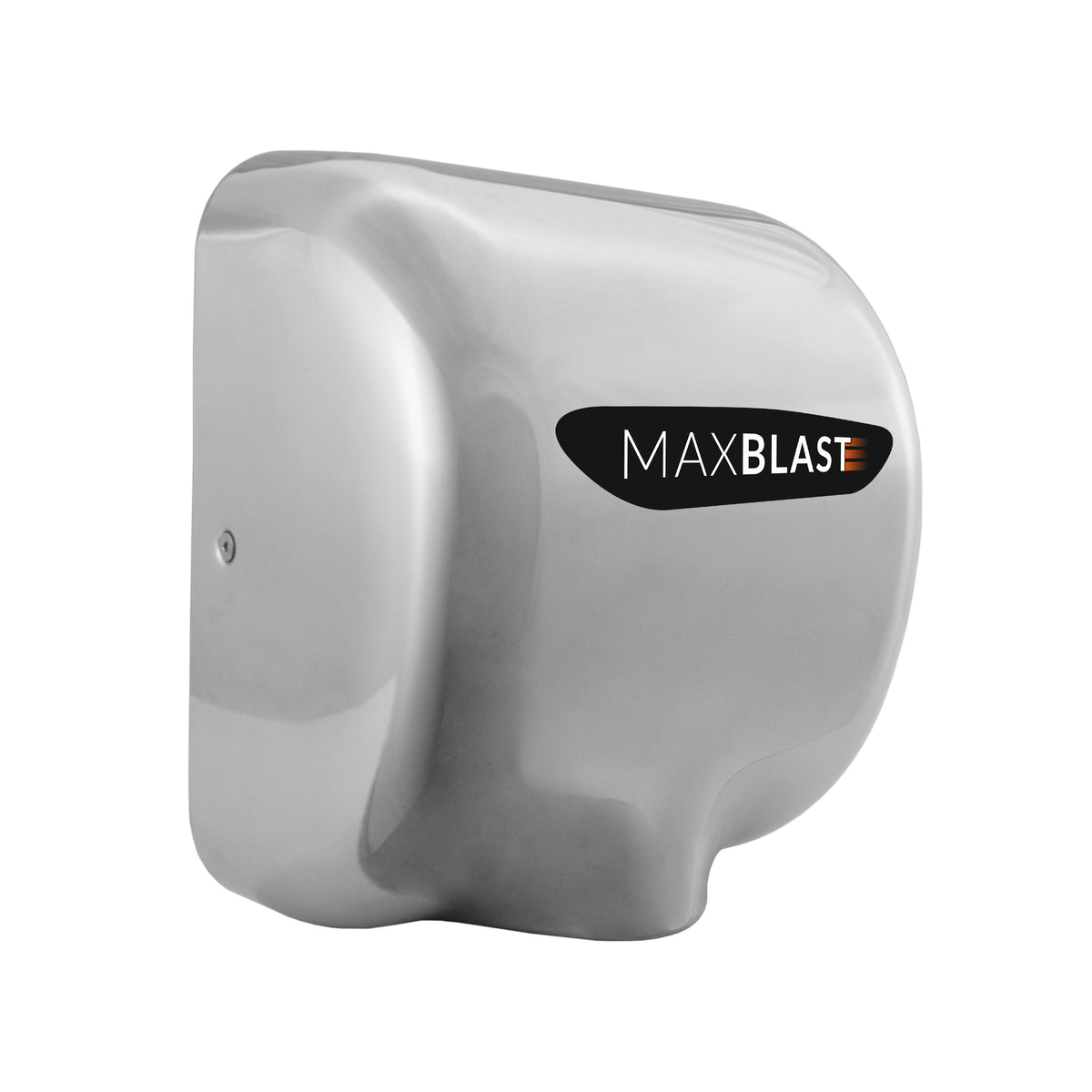 Asciugamani elettrico MaxBlast in acciaio inox lucido, design compatto e moderno, ideale per bagni pubblici e commerciali
