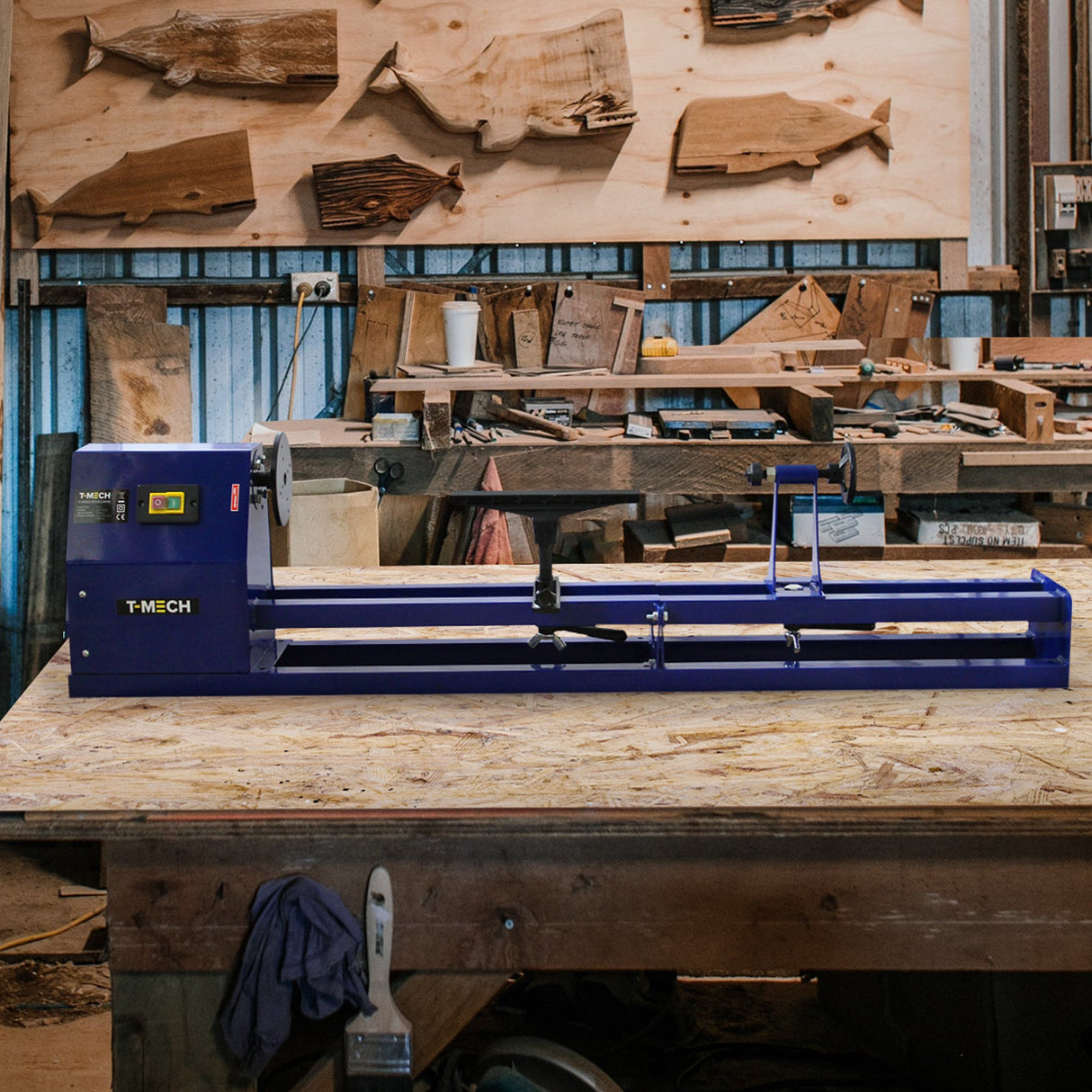 Tornio da Banco per Legno con Mandrino a 4 Ganasce e Set di 6 Scalpelli – Motore 400W