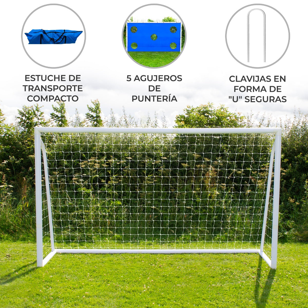 Porta da calcio da 360cm x 180cm, custodia per il trasporto e telo bersaglio