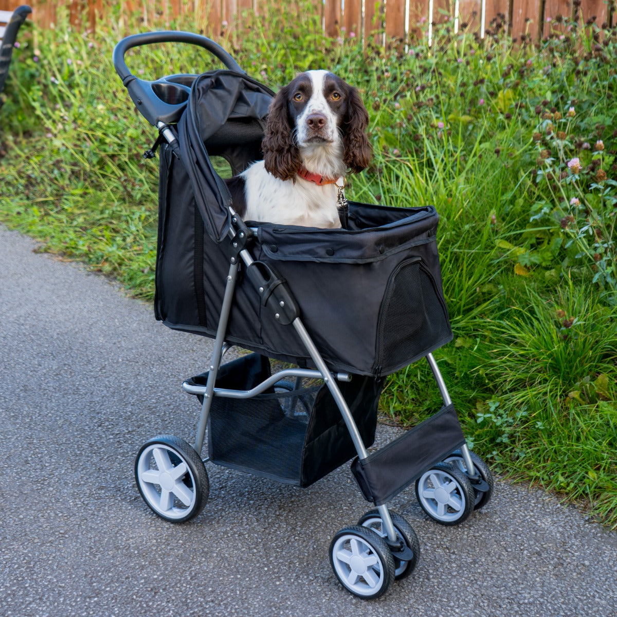 Passeggino per Animali Domestici con Parapioggia – Nero