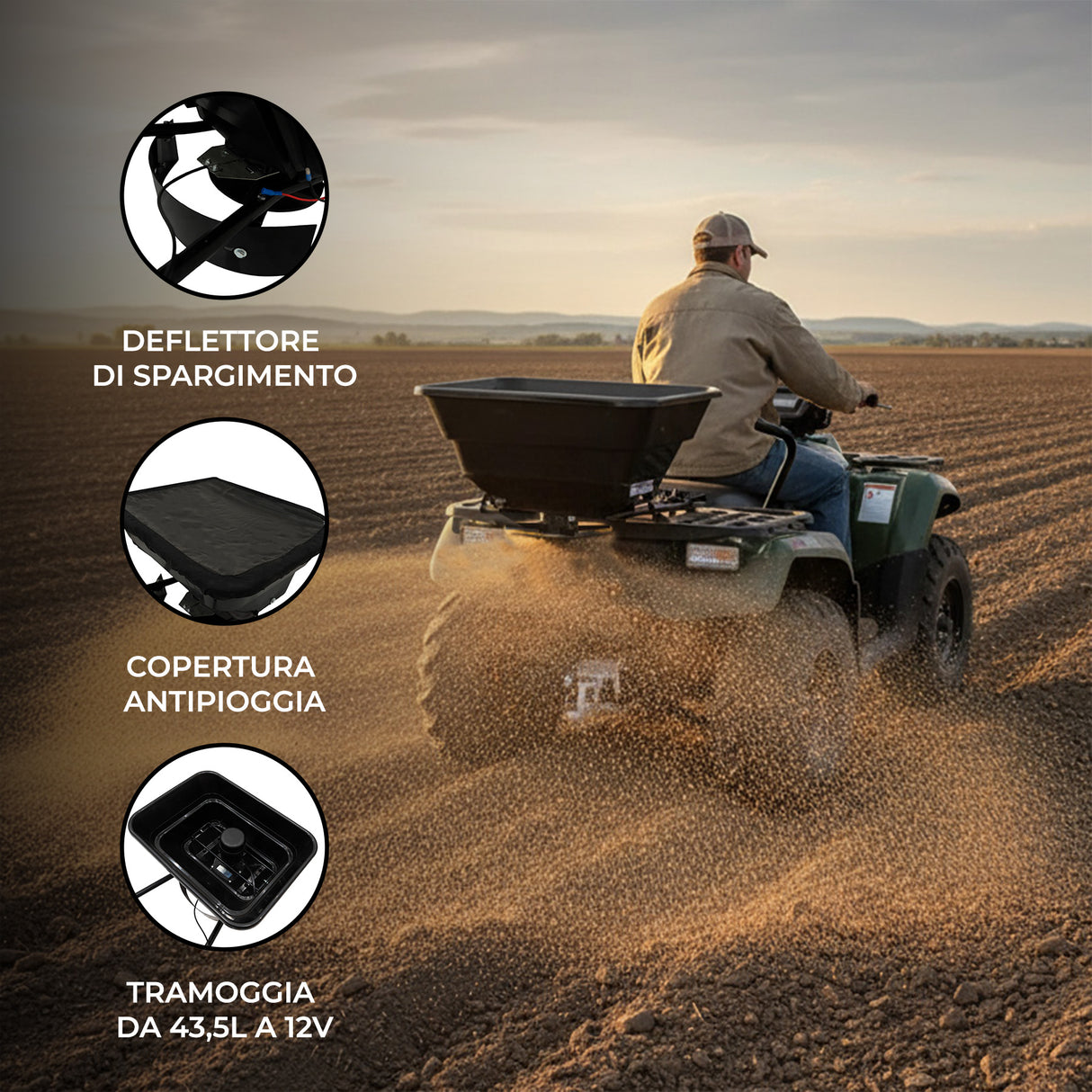 Spandiconcime ATV 12V con Tramoggia 43,5L