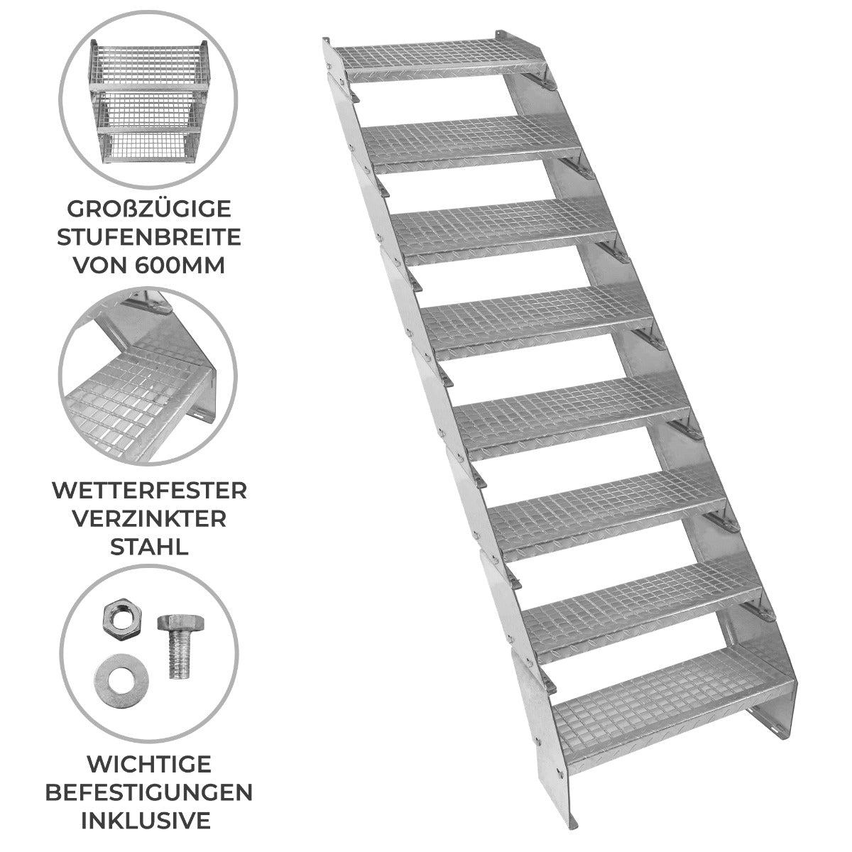 Scala zincata regolabile a 8 elementi - larghezza 600 mm