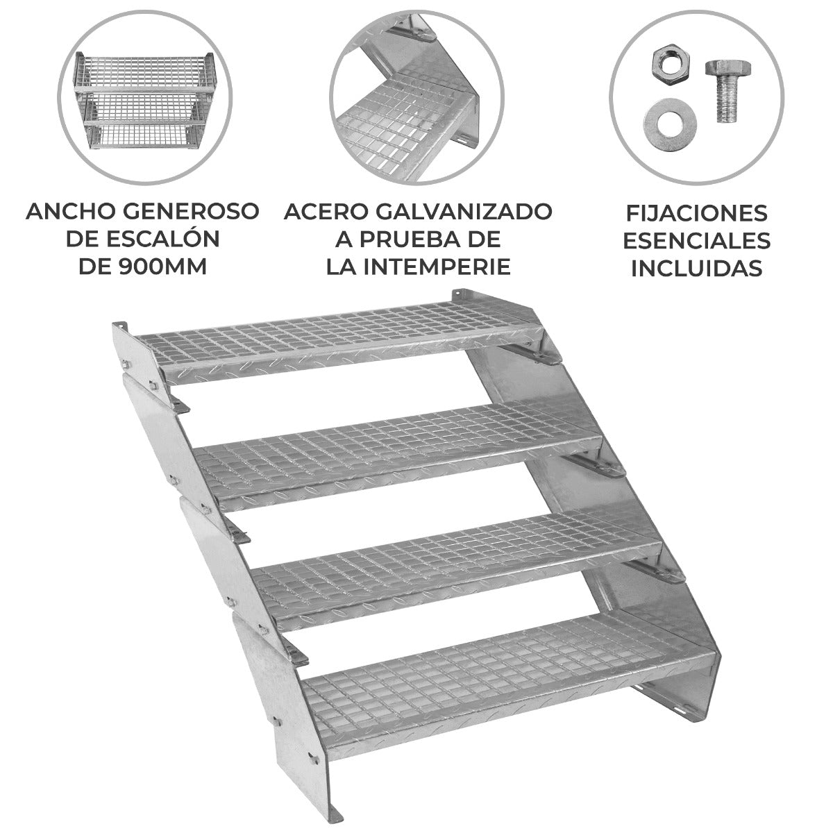 Scala zincata regolabile a 4 elementi - larghezza 900 mm