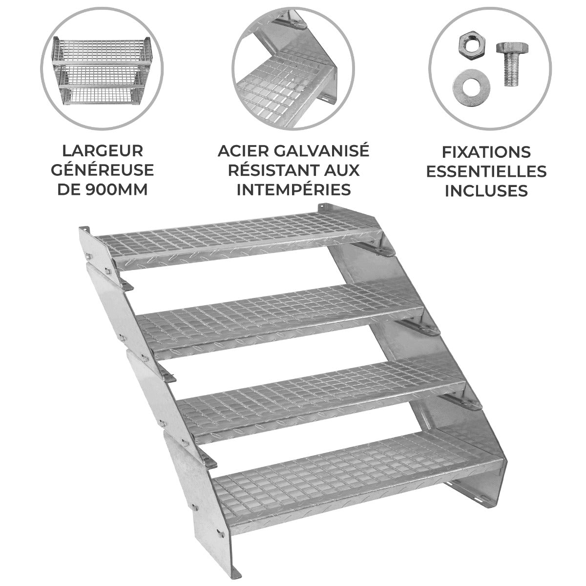 Scala zincata regolabile a 4 elementi - larghezza 900 mm