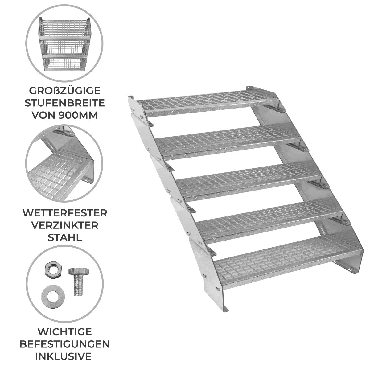 Scala zincata regolabile a 5 elementi - larghezza 900 mm