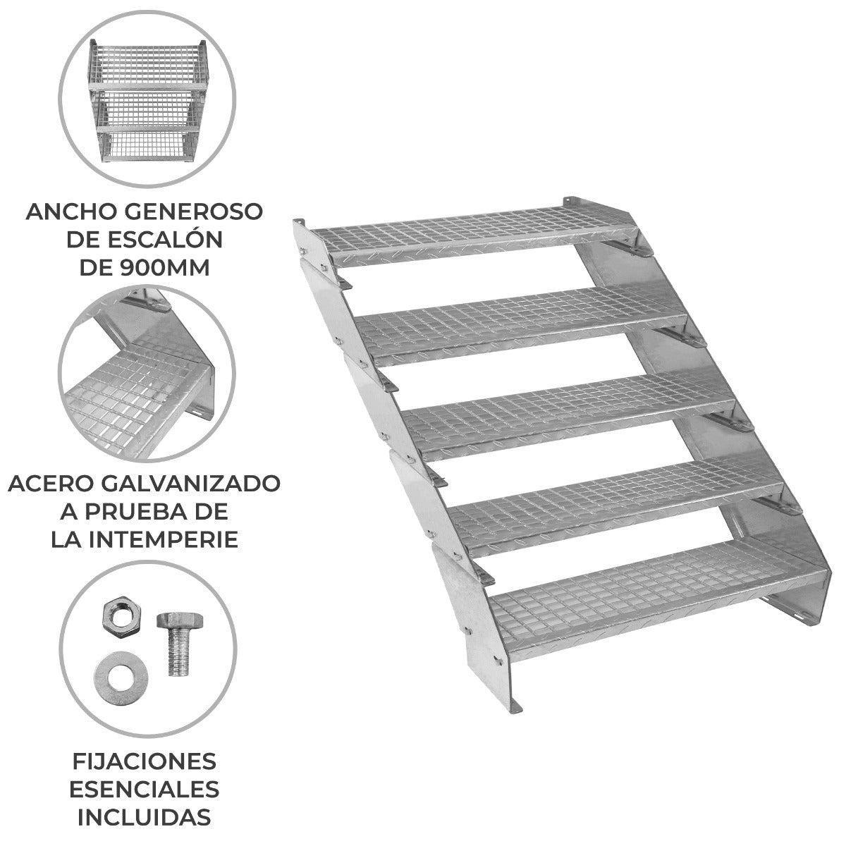 Scala zincata regolabile a 5 elementi - larghezza 900 mm