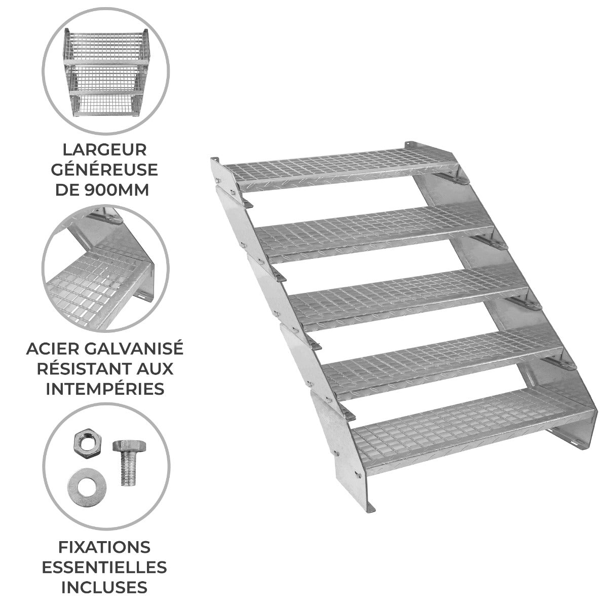 Scala zincata regolabile a 5 elementi - larghezza 900 mm