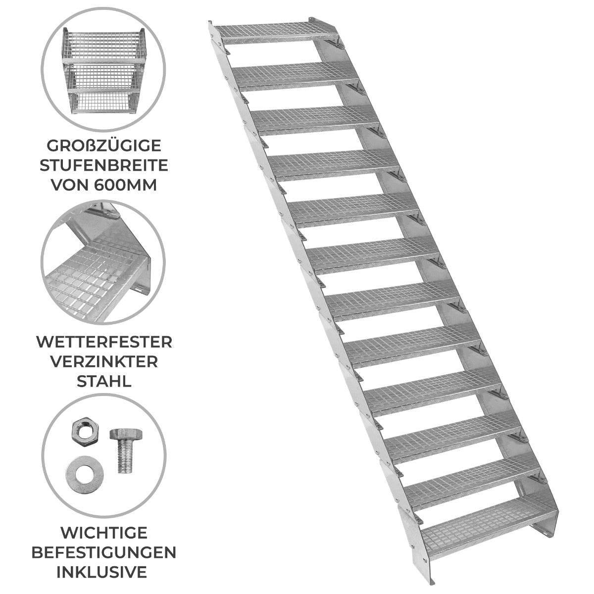 Scala zincata regolabile a 12 elementi - larghezza 600 mm