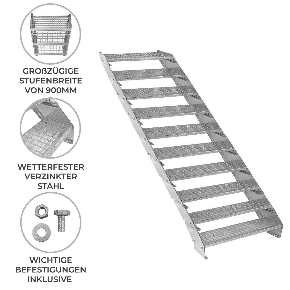 Scala zincata regolabile a 10 elementi - larghezza 900 mm