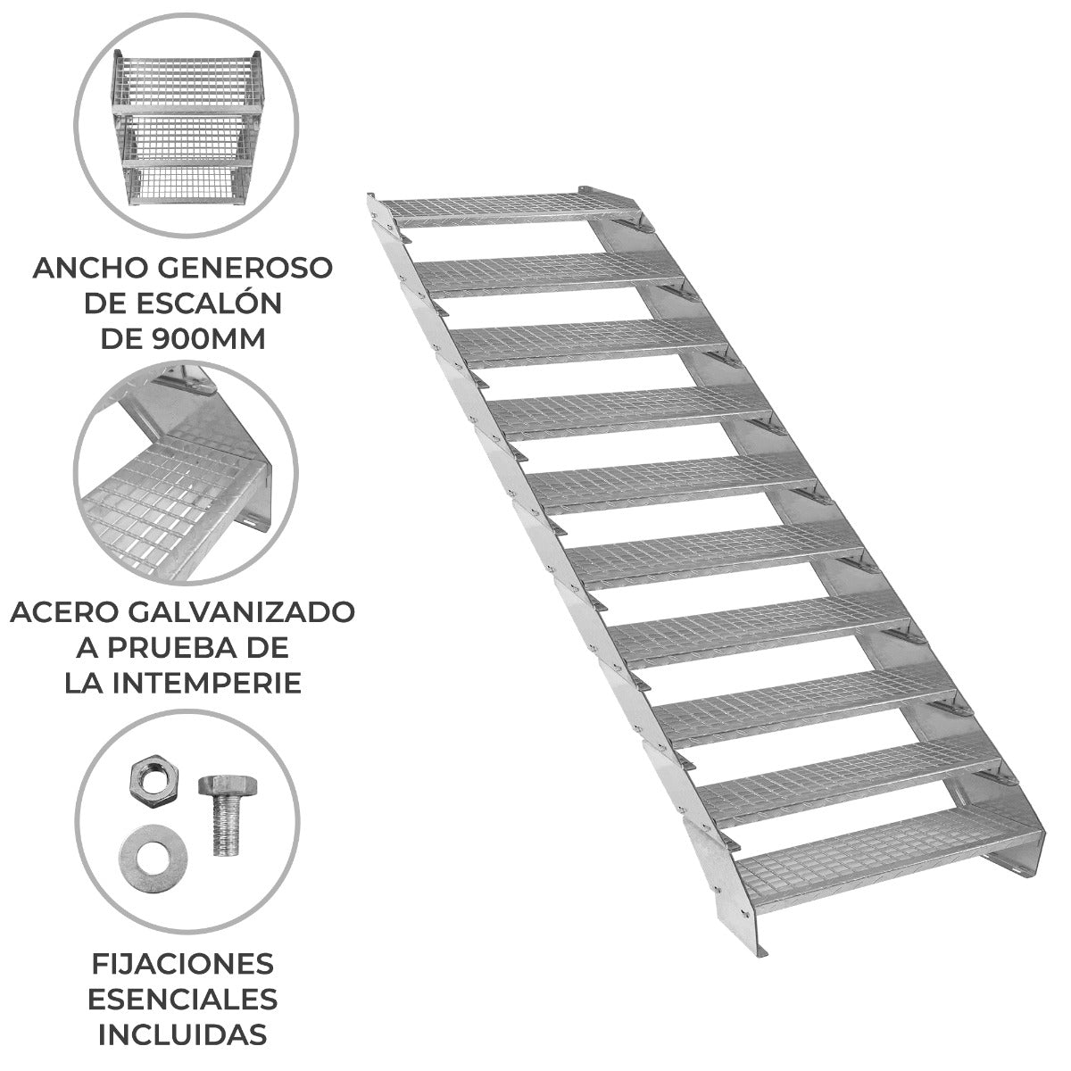 Scala zincata regolabile a 10 elementi - larghezza 900 mm