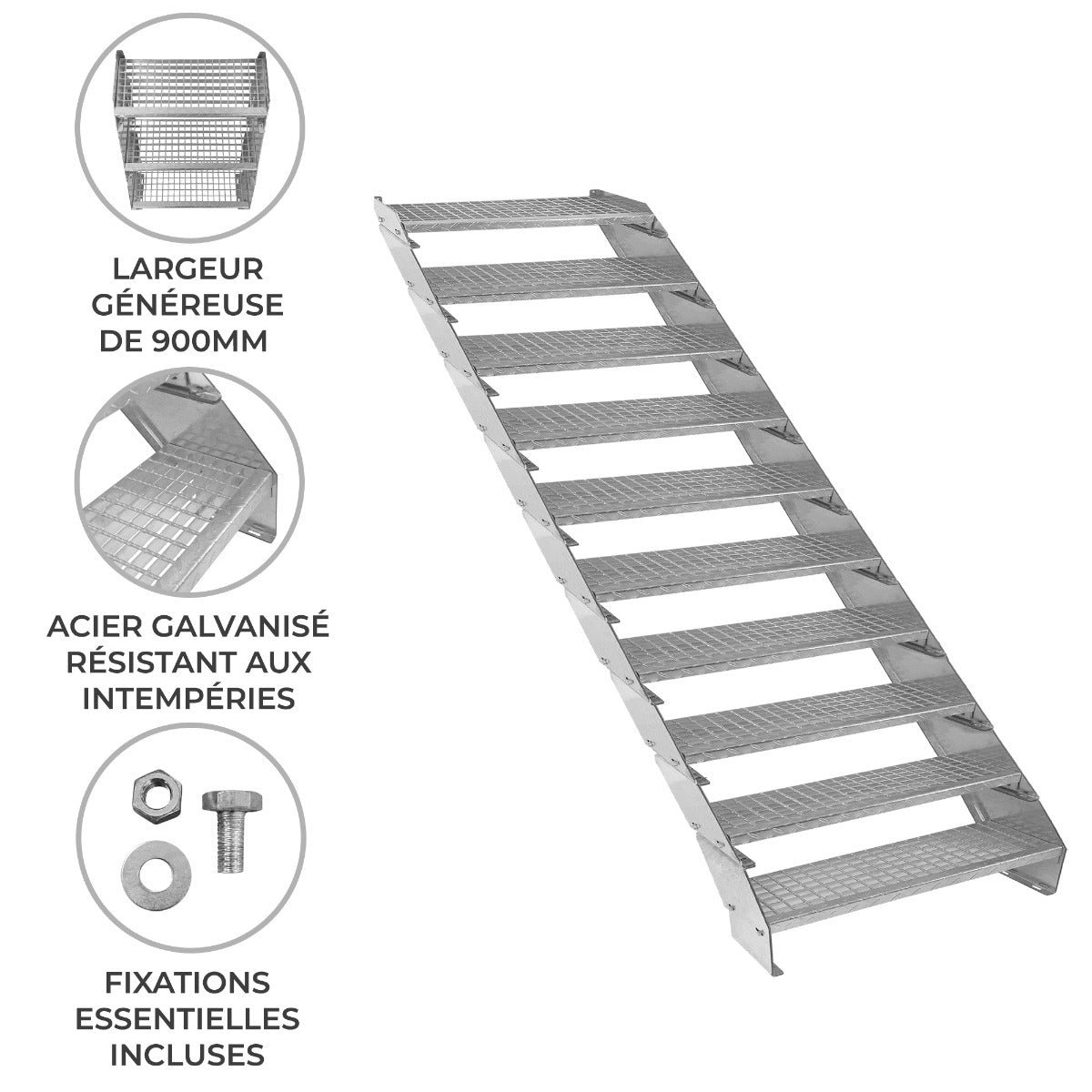 Scala zincata regolabile a 10 elementi - larghezza 900 mm