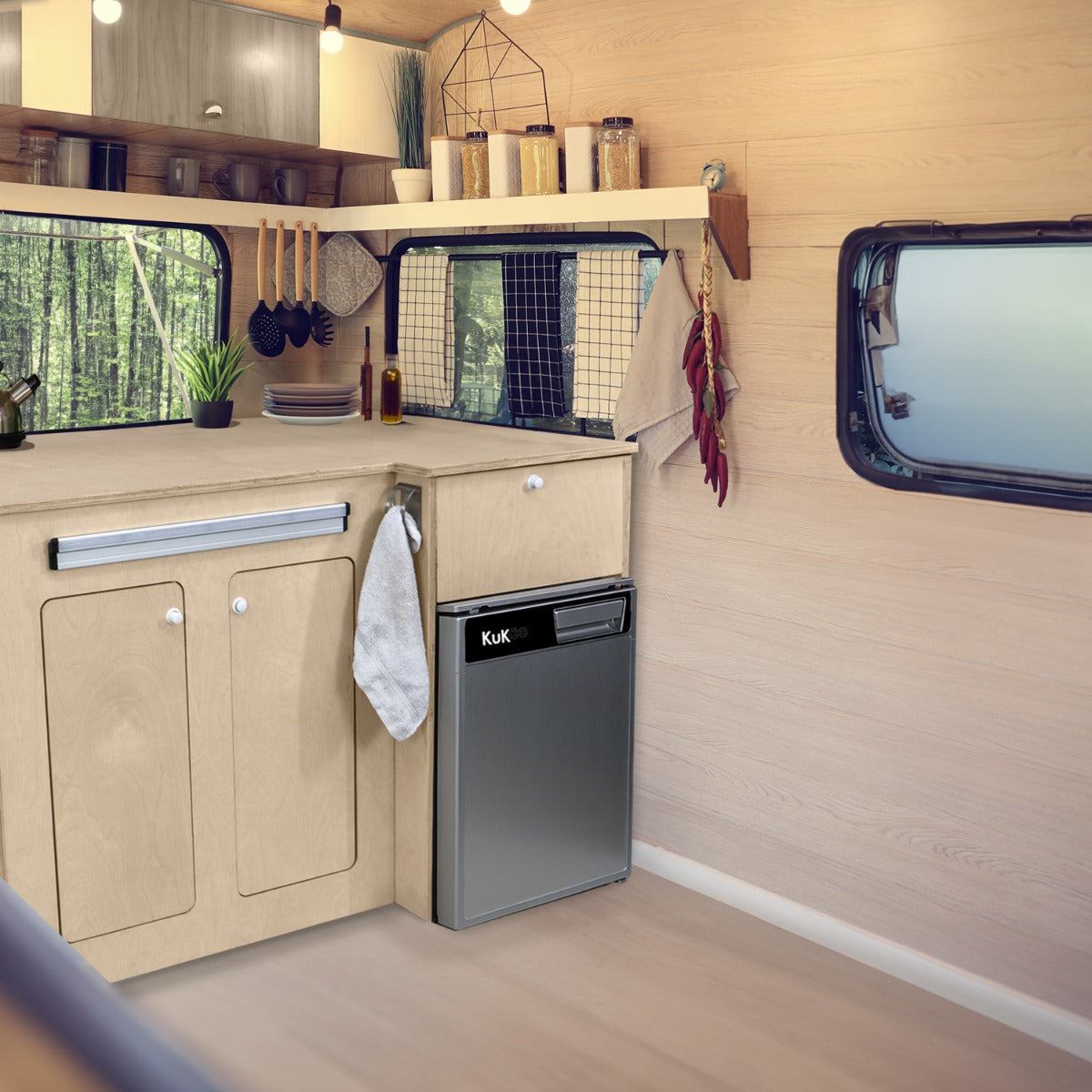 Cucina per Camper & Frigorifero a Compressore - Argento