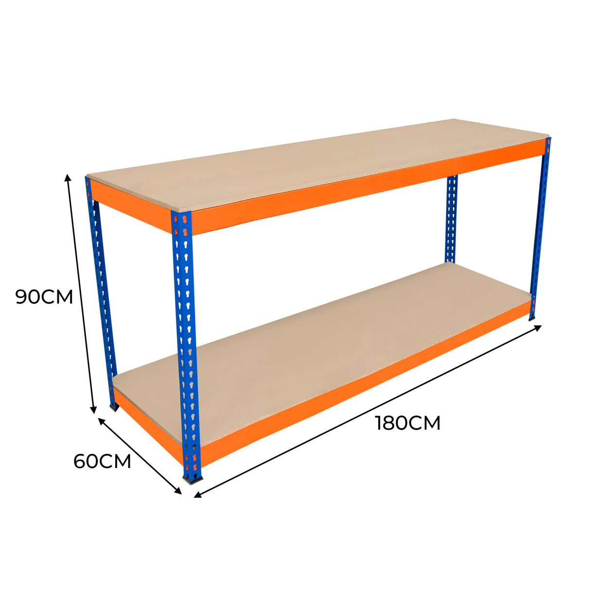 Banco da Lavoro a 2 Ripiani S-Rax - 180 cm x 60 cm x 90 cm