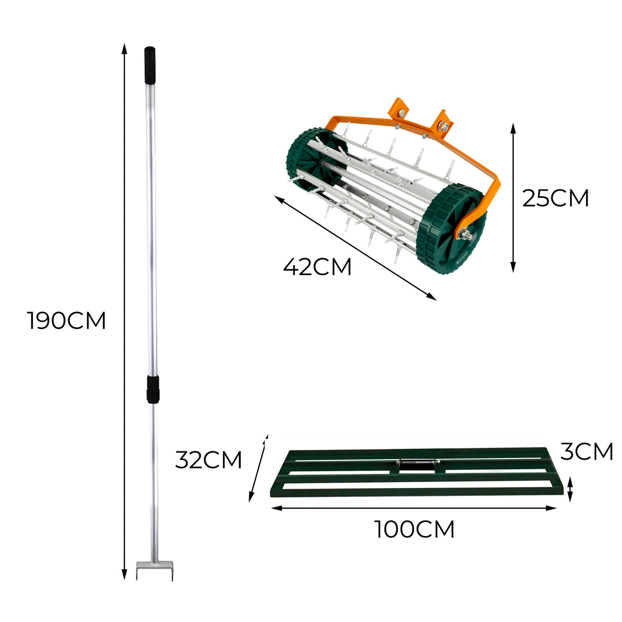 Set 2-in-1 Arieggiatore e Livellatore Prato da 100 cm - Verde