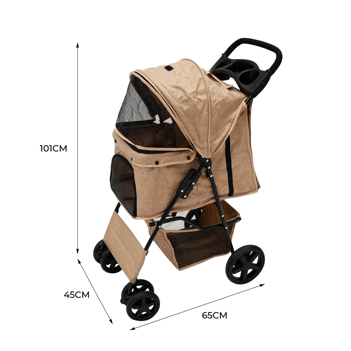 Passeggino per Animali con Copertura Antipioggia – Beige