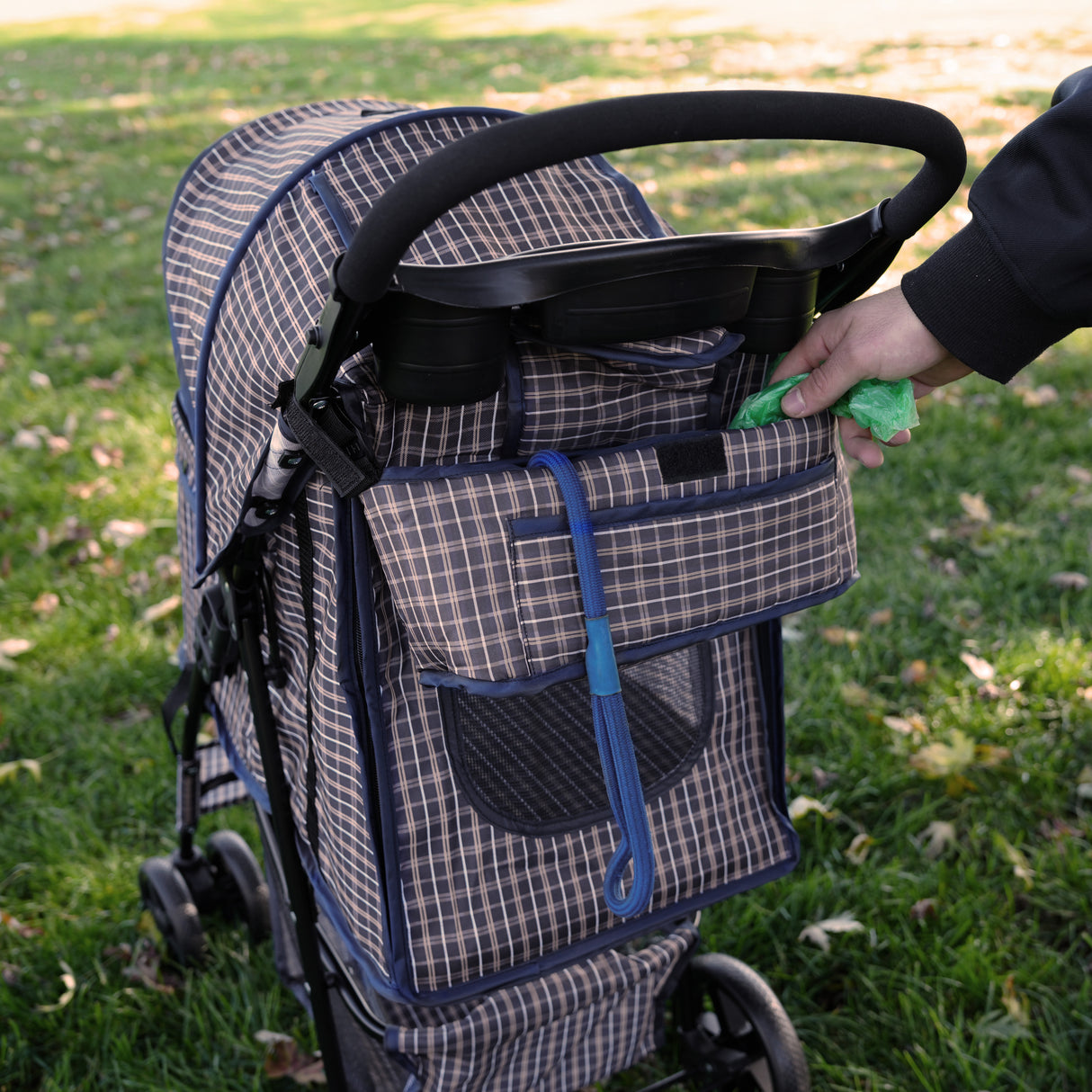 Borsa Organizer per Passeggino per Animali - Blu Tartan