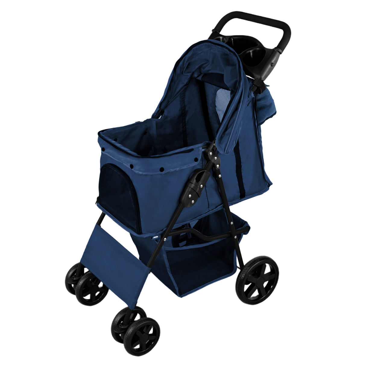 Passeggino per animali con copertura antipioggia e borsa organizer - Blu Navy