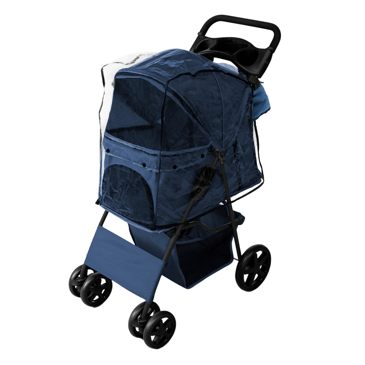 Passeggino per animali con copertura antipioggia e borsa organizer - Blu Navy