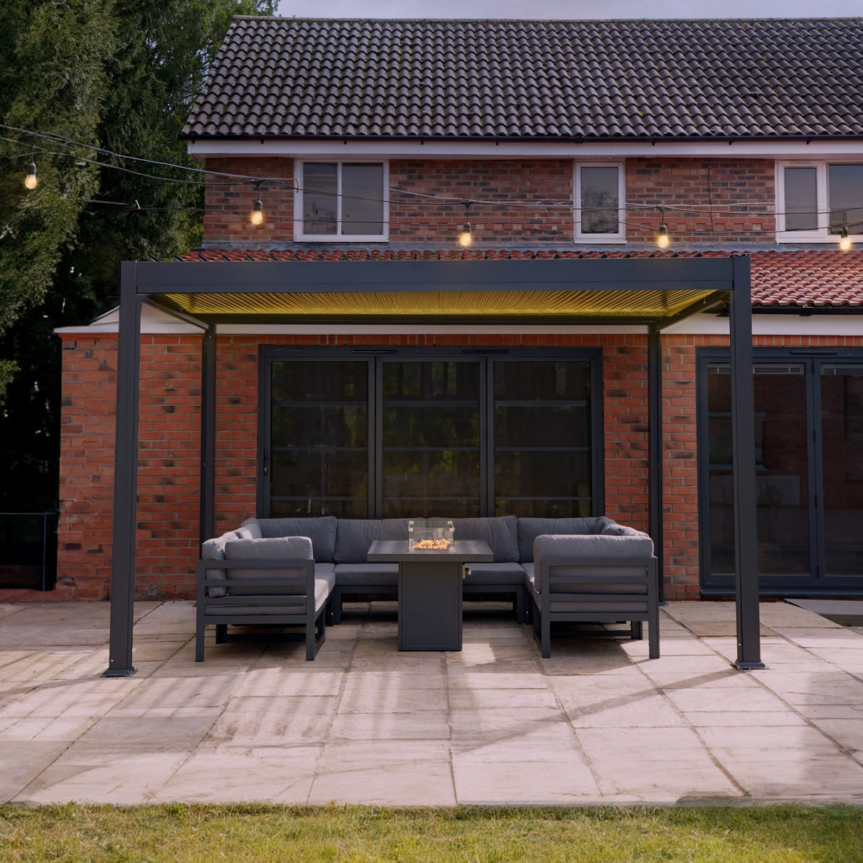 Pergola in alluminio antracite con luci a LED - 3 m x 3 m